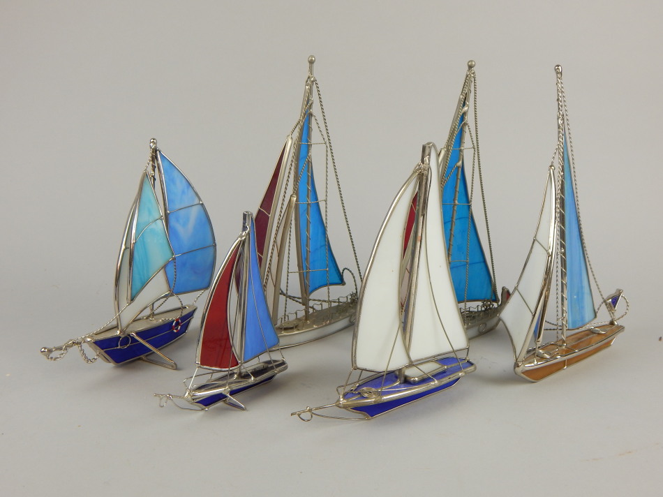 Appraisal: Various silvered metal and stained glass models of yachts various