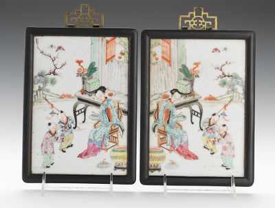 Appraisal: A Pair of Famille Rose Porcelain Plaques Two porcelain plaques