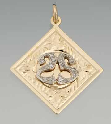 Appraisal: A Gold and Diamond Year Anniversary Pendant k yellow gold