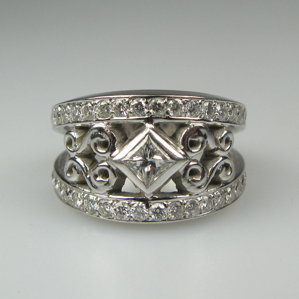 Appraisal: k White Gold Filigree Ring set with a princess cut