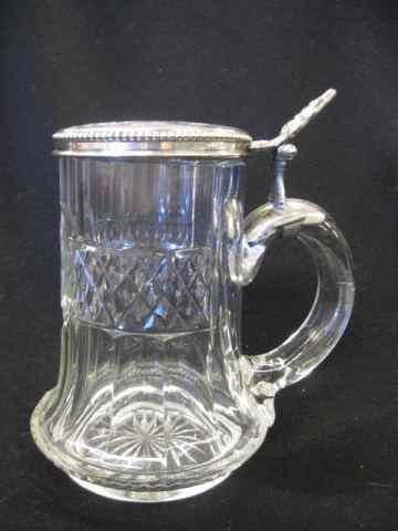 Appraisal: Sterling Silver Cut Crystal Stein fancyengraved top medallion and diamond