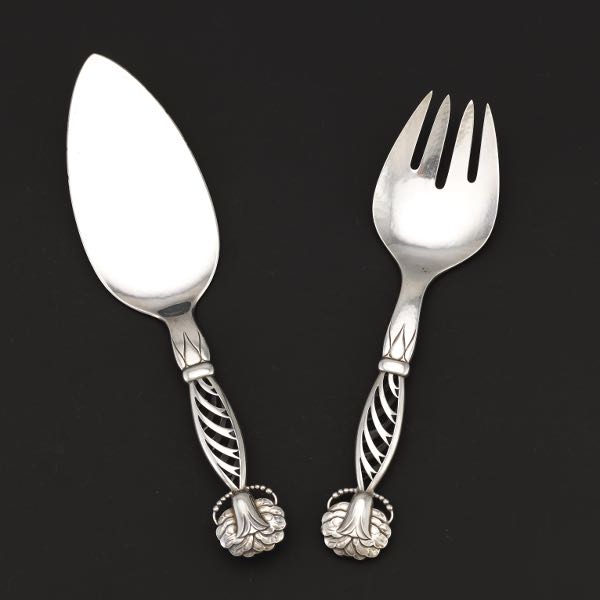 Appraisal: GEORG JENSEN STERLING SILVER FISH SERVING UTENSILS PATTERN NO Georg