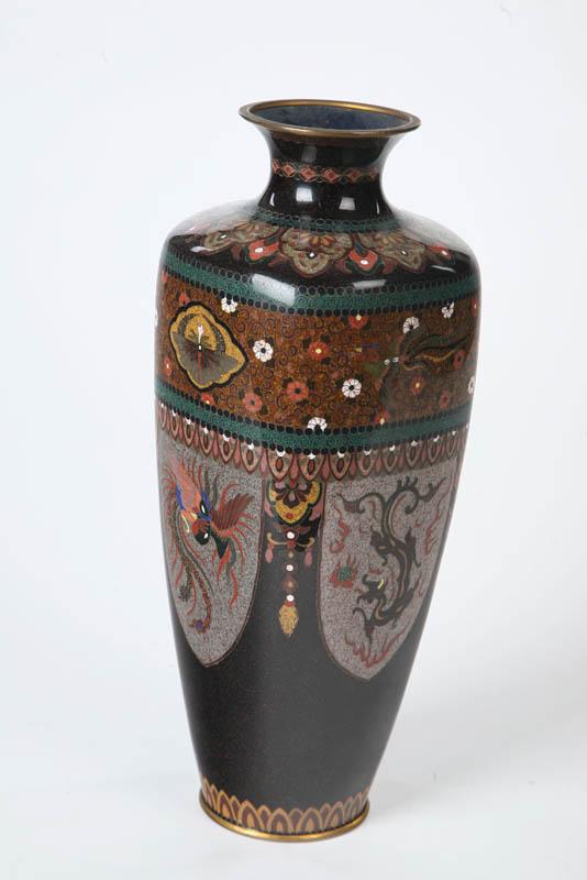 Appraisal: CLOISONNE VASE Shouldered ovoid form decorated with dragons and birds