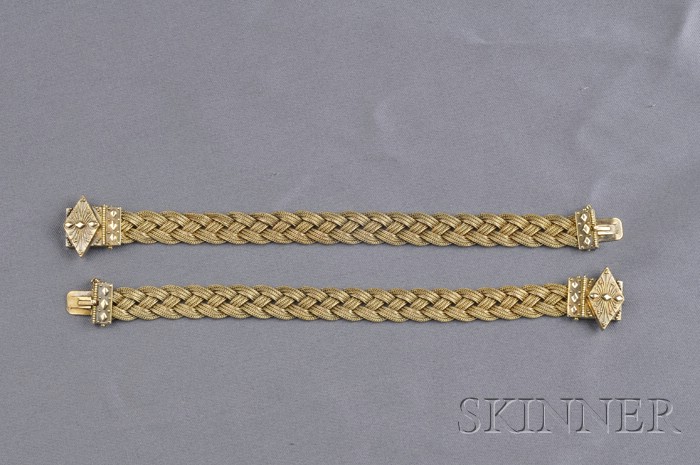 Appraisal: Antique Pair of kt Gold Braided Bracelets each a finely