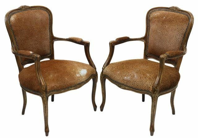 Appraisal: pair Louis XV style armchairs having parcel gilt frame with