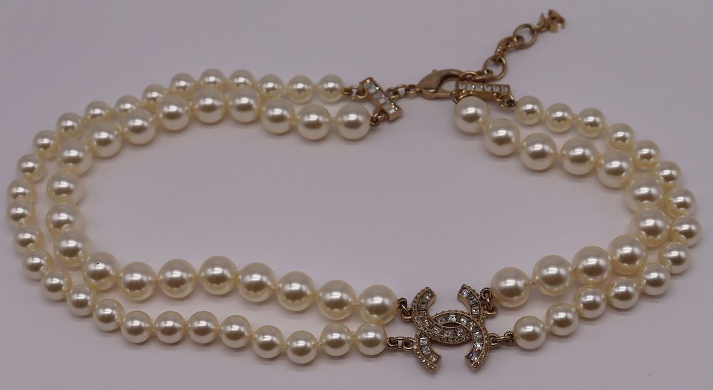 Appraisal: COUTURE Chanel Pearl and Crystal Choker Necklace Chanel double strand