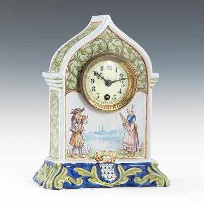 Appraisal: A Quimper Faience Mantel Clock Hand decorated faience clock case