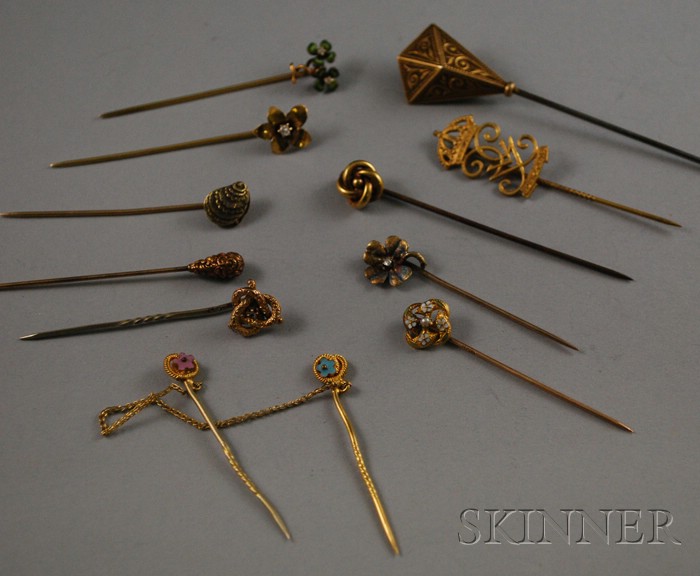 Appraisal: Group of Antique Stickpins including two with diamonds and several