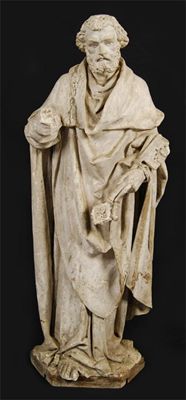 Appraisal: A plaster figure of St Peter losses on a hexagonal