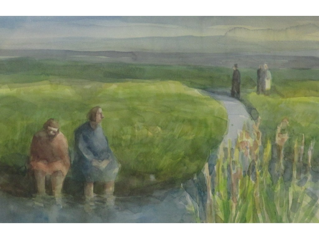 Appraisal: Watercolour 'Figures by a stream' indistinctly signed lower left