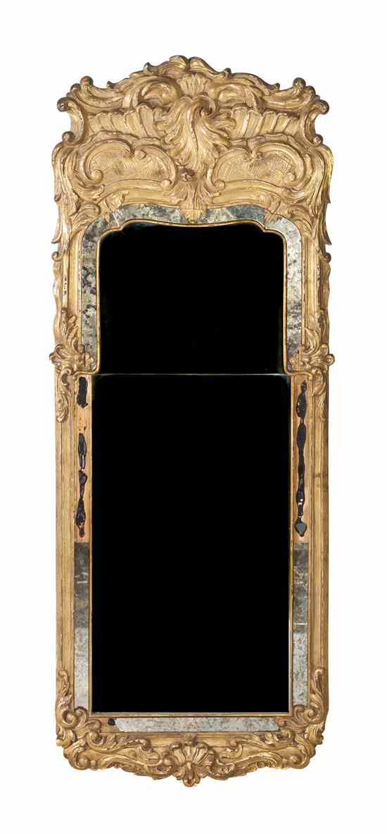 Appraisal: A Continental Giltwood Pier Mirror having a foliate carved crest