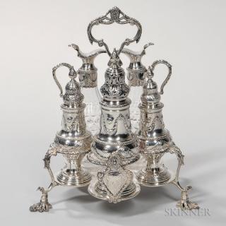 Appraisal: George III Sterling Silver Cruet Set casters and stand marked