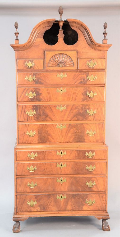 Appraisal: Chippendale mahogany chest on chest with full bonnet top with