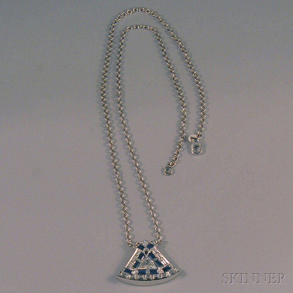 Appraisal: kt White Gold Diamond and Sapphire Triangular Pendant Necklace the