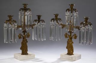 Appraisal: Victorian gilt bronze crystal girandoles h Pair of Victorian gilt