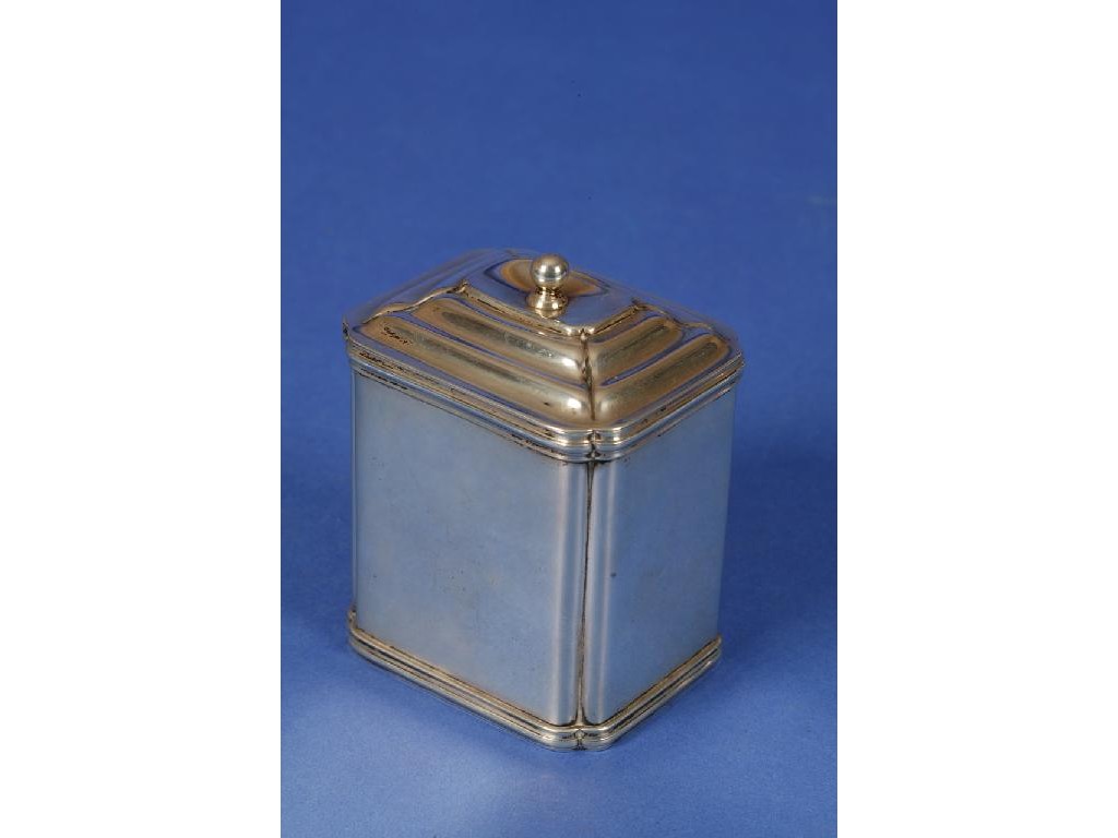 Appraisal: A SILVER TEA CADDY of rectangular form the stepped hinged