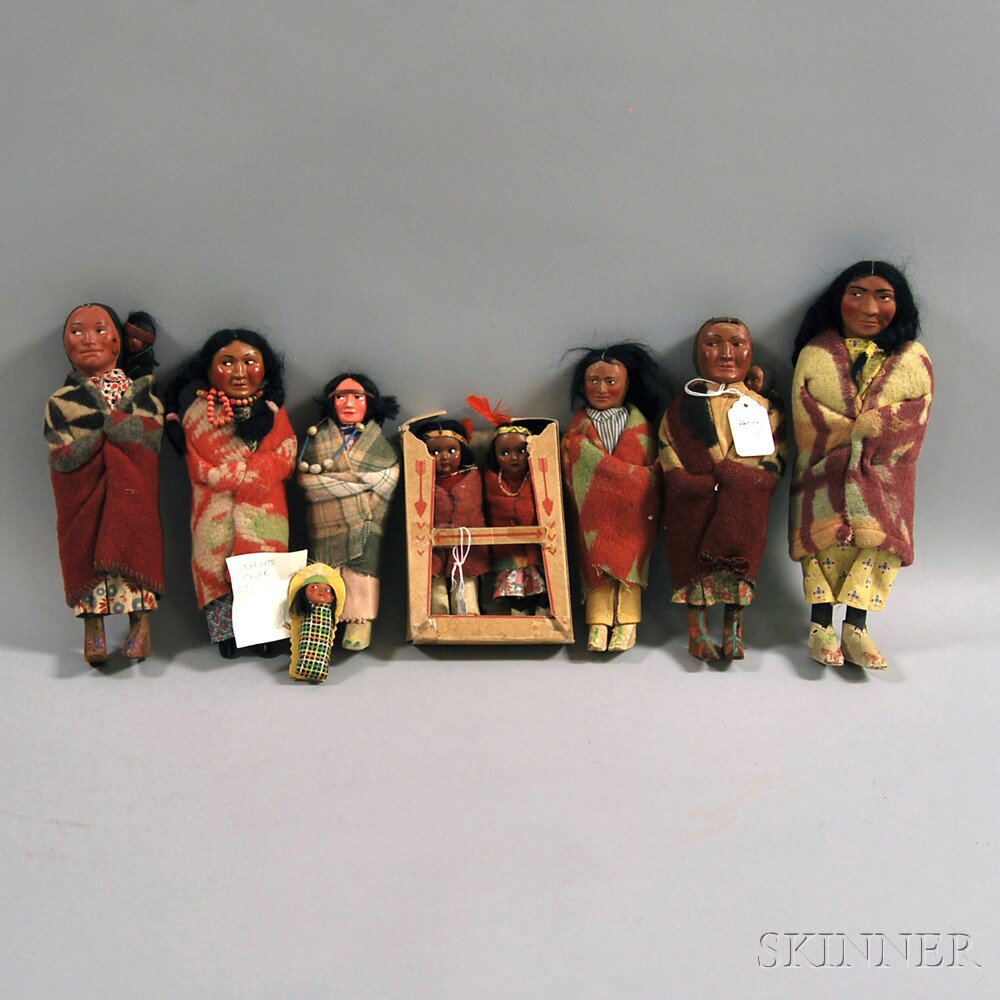 Appraisal: Eight Assorted Skookum and Skookum-style Dolls including two mothers with