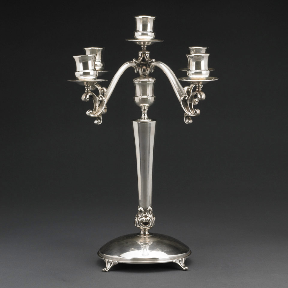 Appraisal: Mexican Silver Five-Light Candelabrum Tango Aceves Taxco th century height