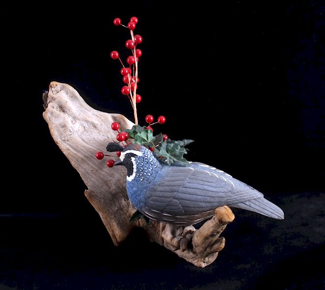 Appraisal: Original Mel Fowlkes Carved Wooden Valley Quail This is an