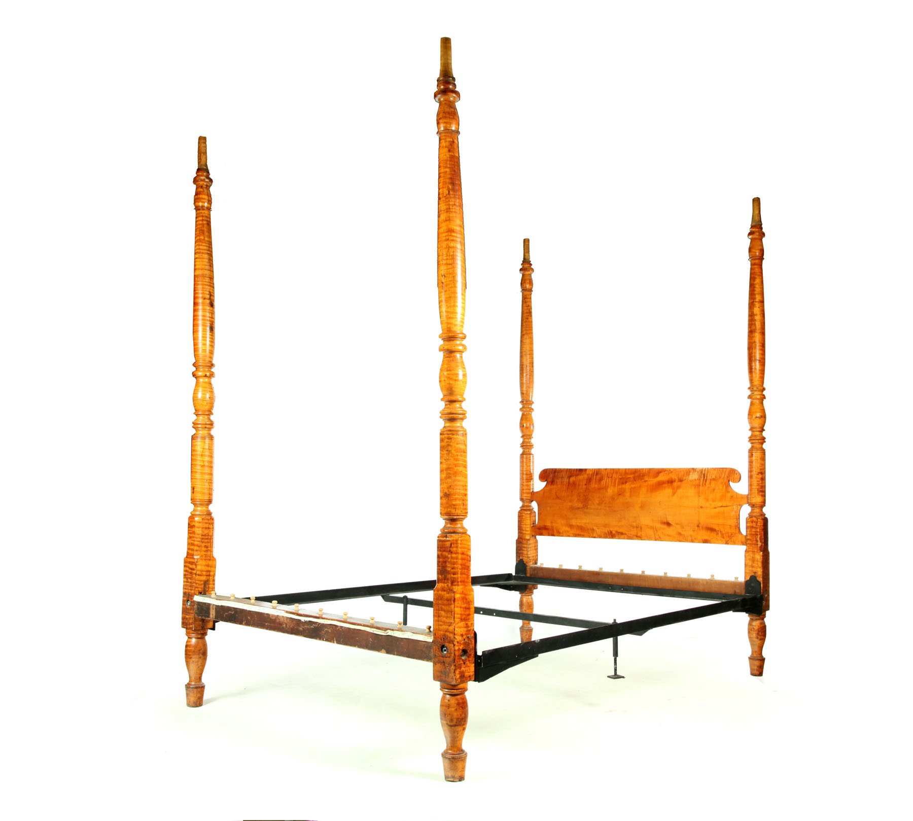 Appraisal: SHERATON CANOPY BED American st half- th century curly maple