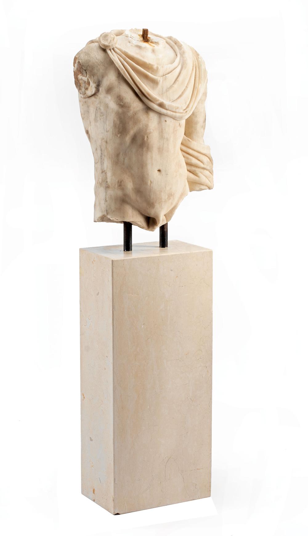 Appraisal: Carved White Marble Torso of a Roman Male after the