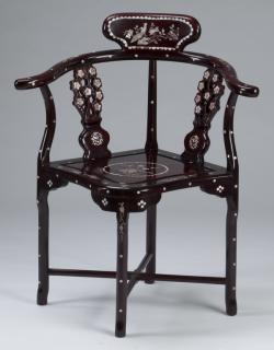 Appraisal: Chinese rosewood and mother Chinese rosewood corner chair with mother-of-pearl