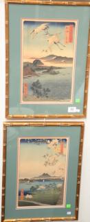 Appraisal: Five hand colored woodblock prints framed and matted Five hand