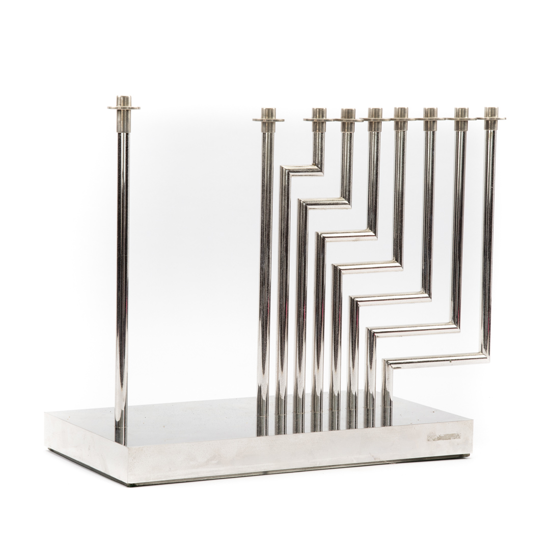 Appraisal: Yacov Agam Presentation Level Menorah Israeli b Chrome menorah with