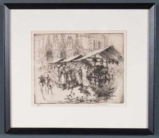 Appraisal: Haynesworth Baldrey American - Baltimore Flower Mart etching signed ''Haynesworth