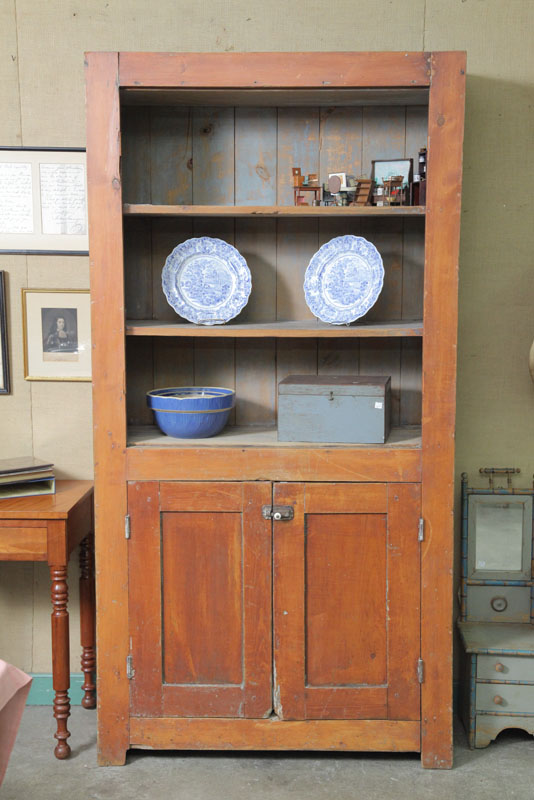 Appraisal: WALL CUPBOARD Salmon painted pine open top having two shelves