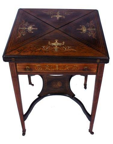 Appraisal: AN EDWARDIAN ROSEWOOD AND INLAID ENVELOPE CARD TABLE the square