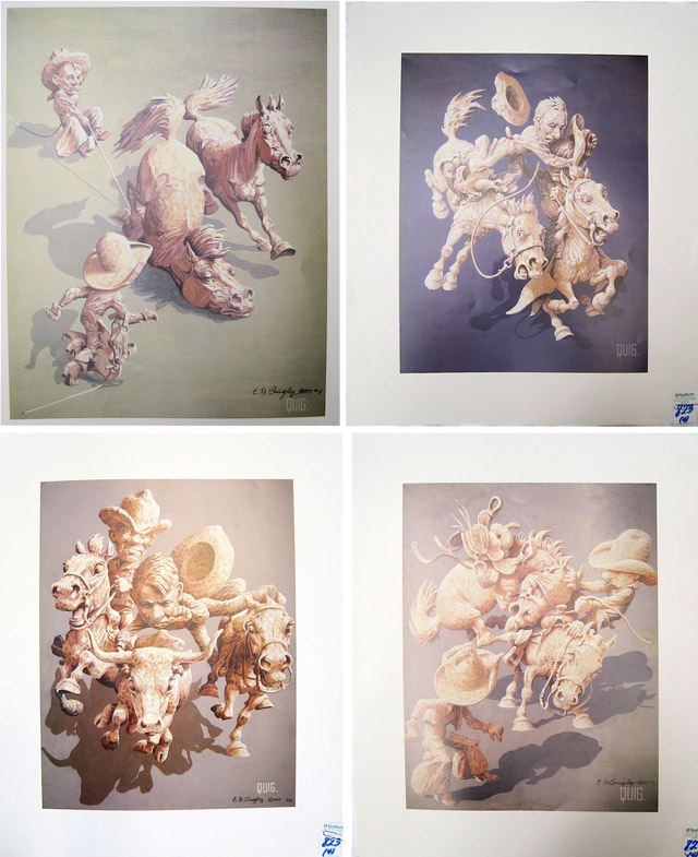 Appraisal: EDWARD B QUIGLEY FOUR COLOR LITHOGRAPHS Oregon - Whimsical depictions