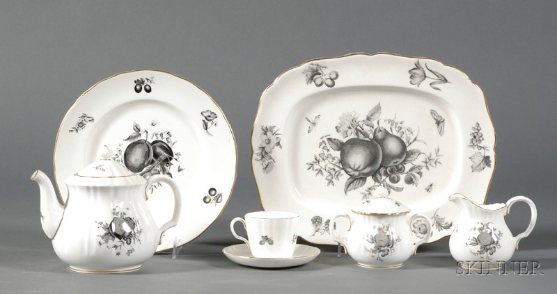 Appraisal: Partial Royal Worcester Black Floral Printed Dinner Service th century