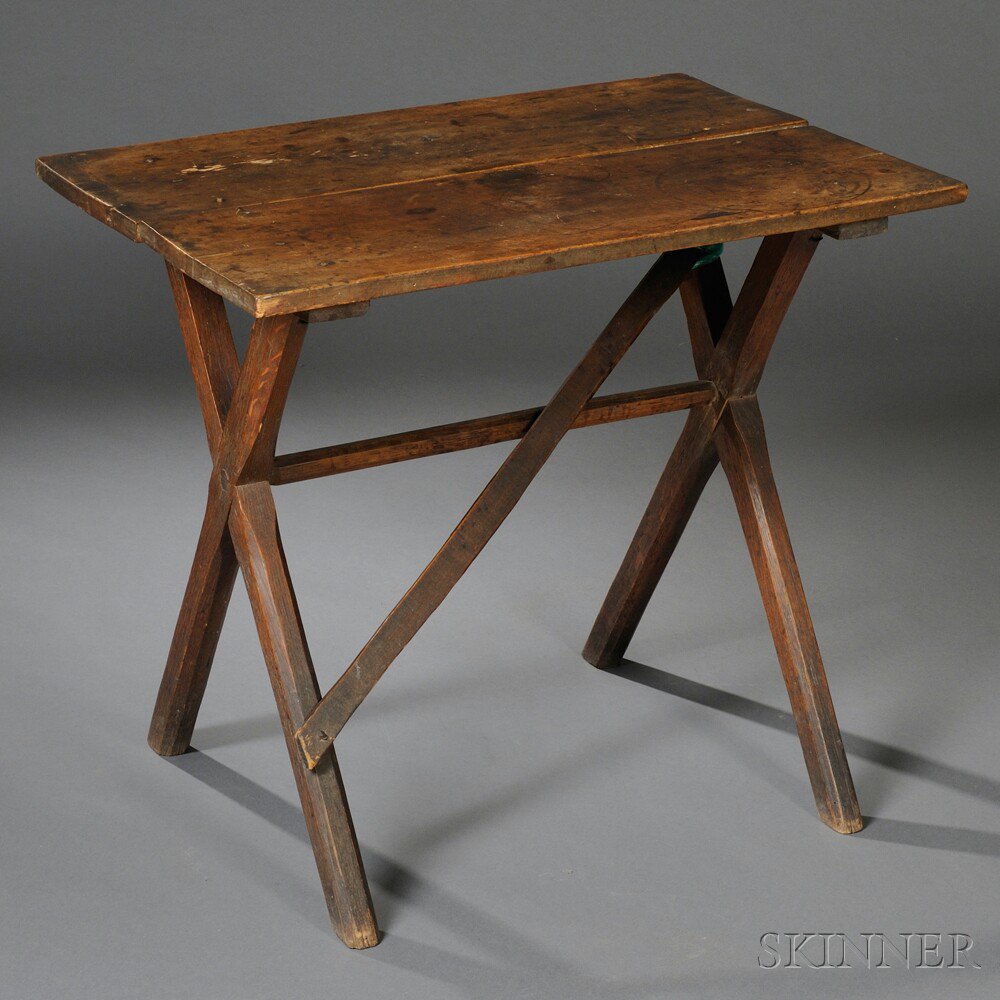 Appraisal: Small Maple and Oak Sawbuck Table New England early th