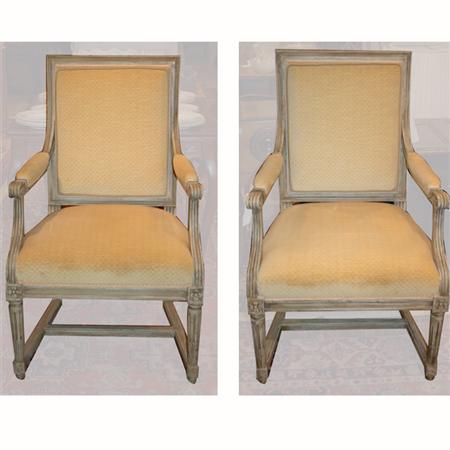 Appraisal: Pair of Louis XVI Style Painted Wood Fauteuils Estimate -