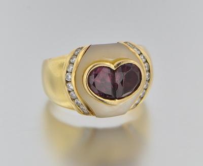 Appraisal: A Rhodolite Garnet Heart Design Ring k yellow gold ring