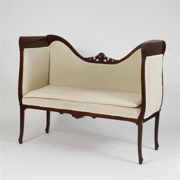 Appraisal: Victorian High Back Settee Bench Sofa with Carved Detail H