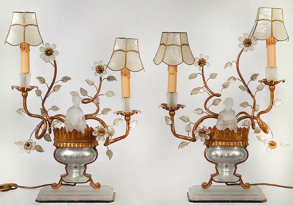 Appraisal: Pr Chinoiserie Lamps Attr to Sherle Wagner Pair of gilt