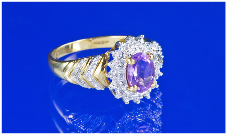 Appraisal: ct Gold Diamond Cluster Ring Central Amethyst Surrounded By Diamonds