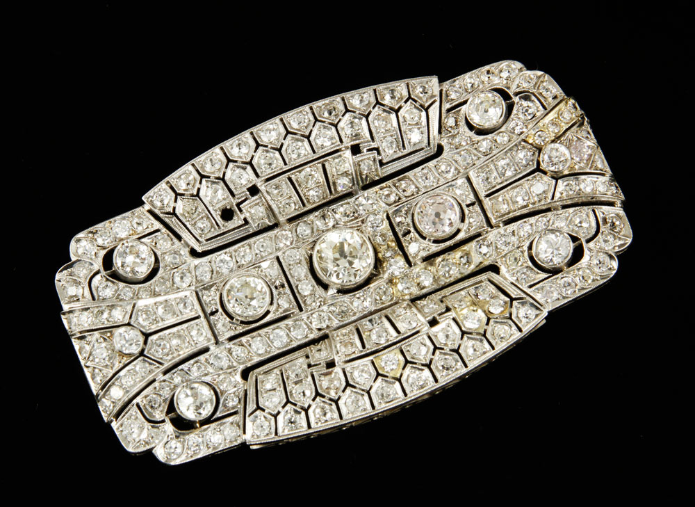 Appraisal: - Edwardian Diamond and Platinum Brooch Edwardian diamond studded brooch