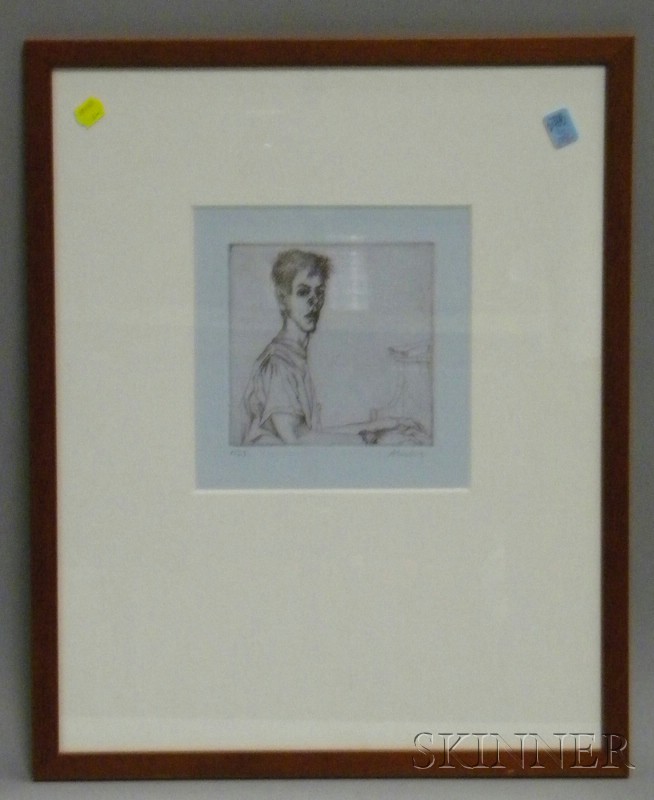 Appraisal: Framed American School Etching of a Young Man at a