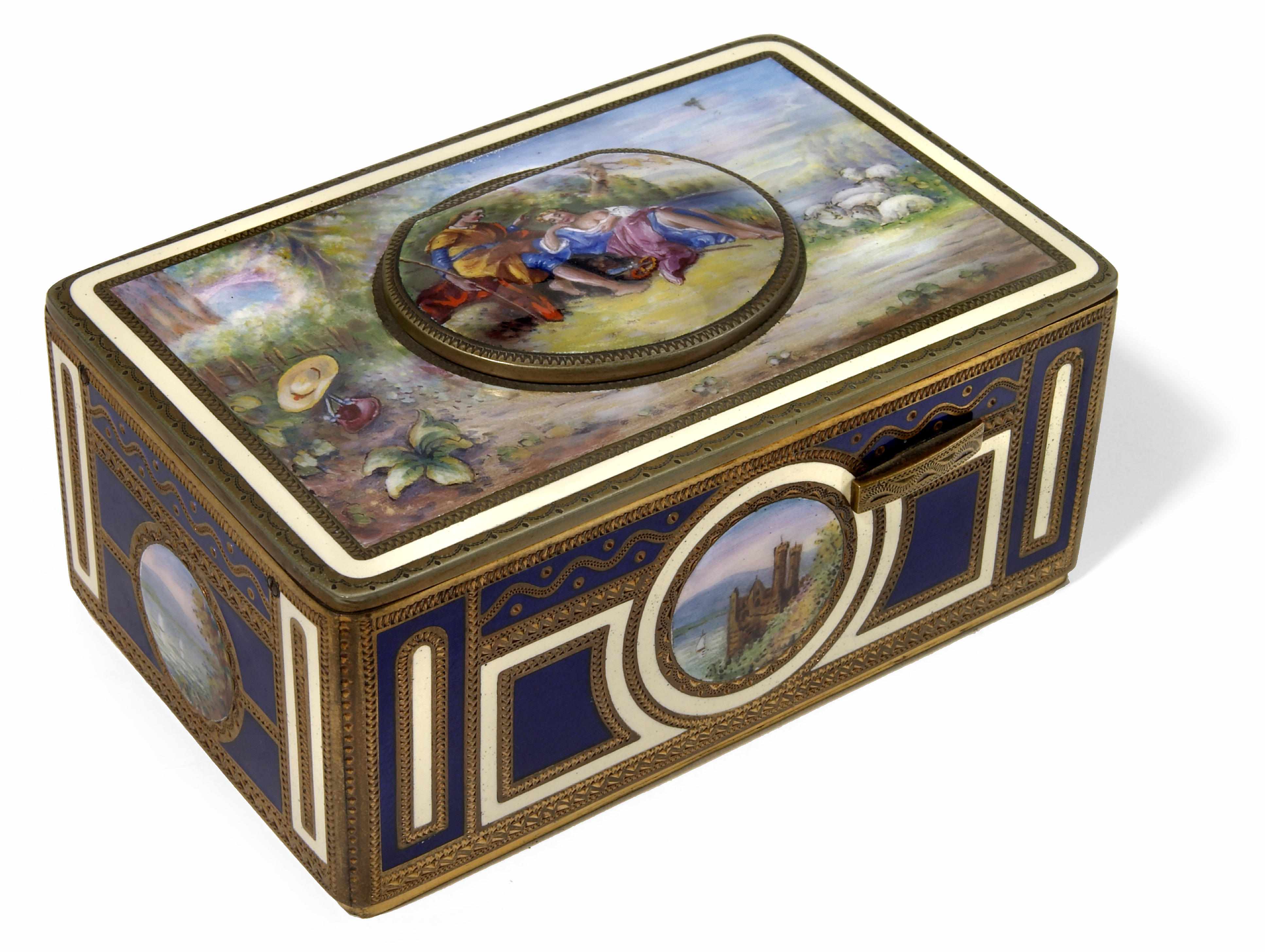 Appraisal: A German enamel and gilt metal singing bird music box