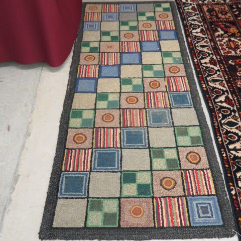 Appraisal: Antique Hooked Rug design with squares multicolor ' x '