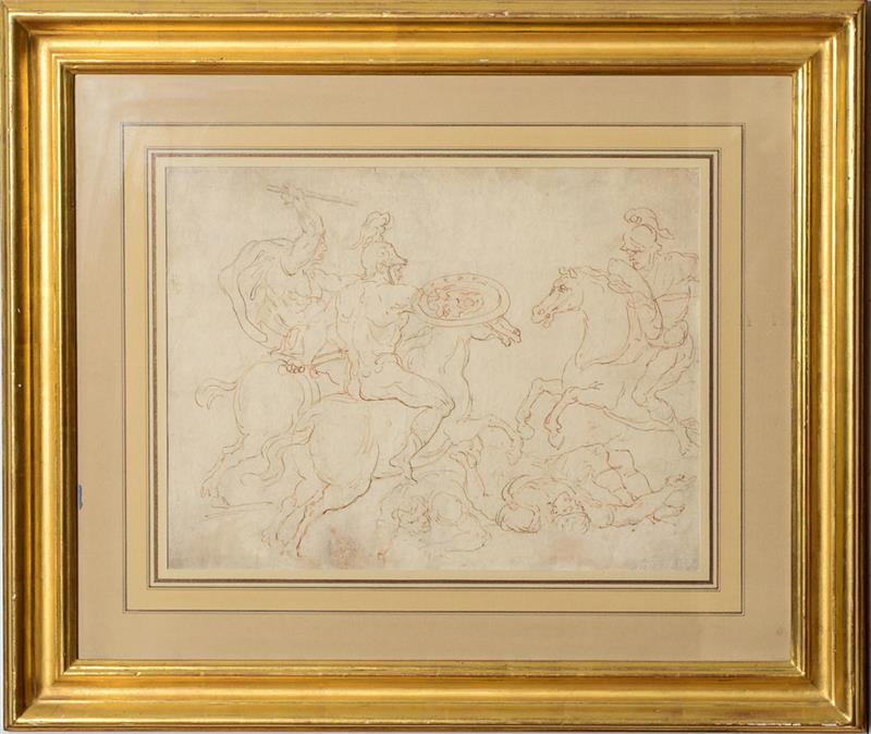 Appraisal: ATTRIBUTED TO BERNARDINO INDIA - BATTLE SCENE Pencil and sepia