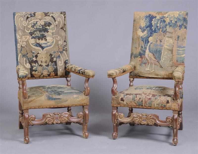 Appraisal: PAIR OF LOUIS XIV STYLE PICKLED OAK FAUTEUILS LA REINE