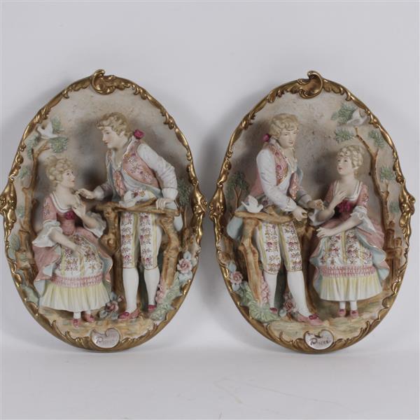 Appraisal: Pair Bisque figural relief plaques H x W x D