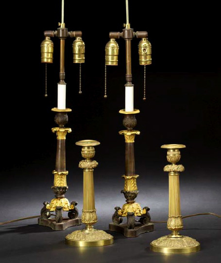 Appraisal: Attractive Pair of Charles X Gilded Chased and Engine-Turned Brass