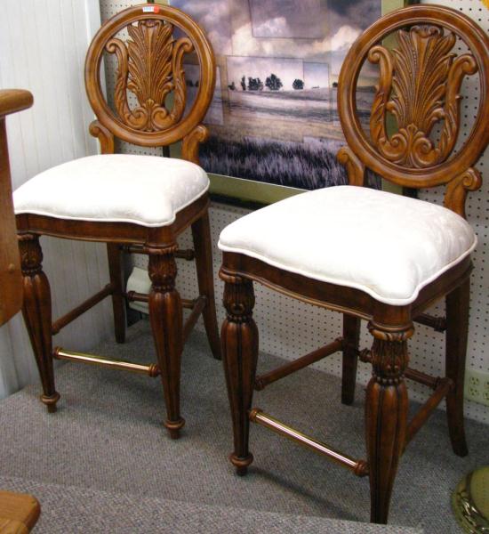 Appraisal: Pair of Wood Bar Stools with Cloth Seats