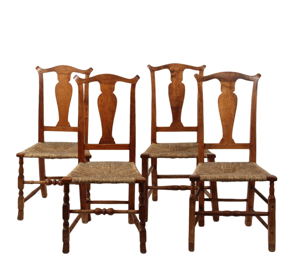 Appraisal: TWO PAIR OF RUSH SEATED CHAIRS - th c Country