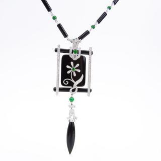 Appraisal: Carat Diamond Black Onyx Jade and Karat White Gold Pendant